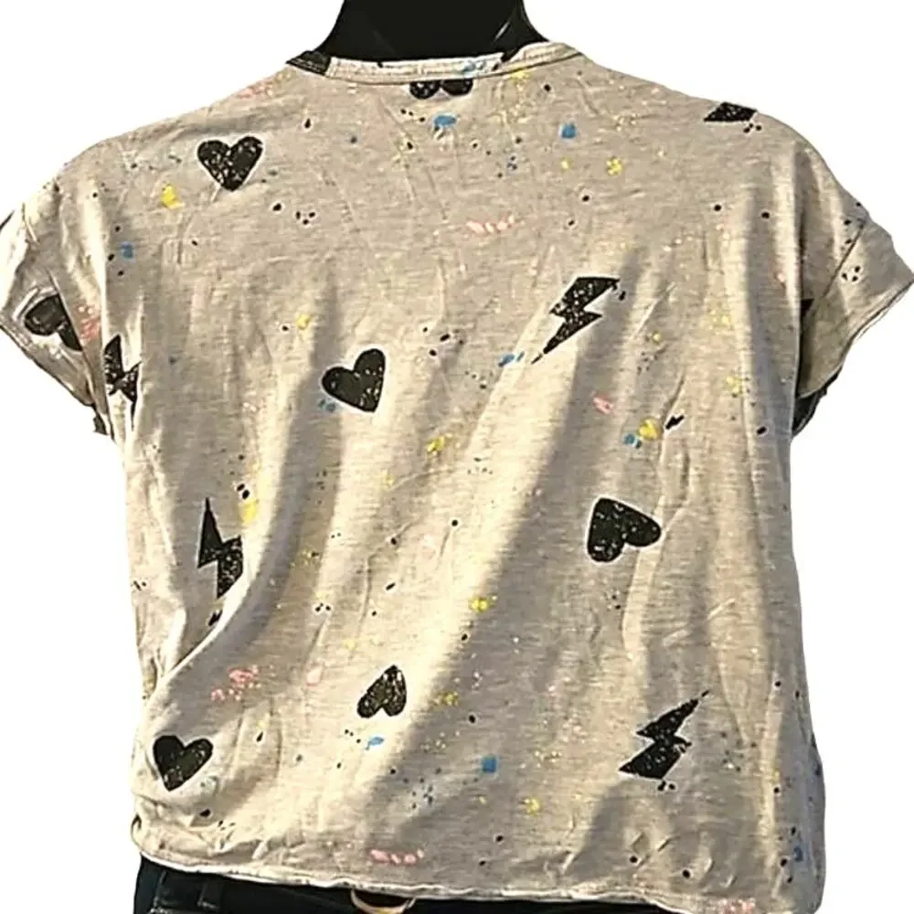 Excellent Wonder Nation Girls Gray Lightning & Hearts Graphic Tee Size XL